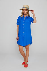 LAUREN – Linen Tunic 3/4 Sleeves Flared Cut – Women – Royal Blue